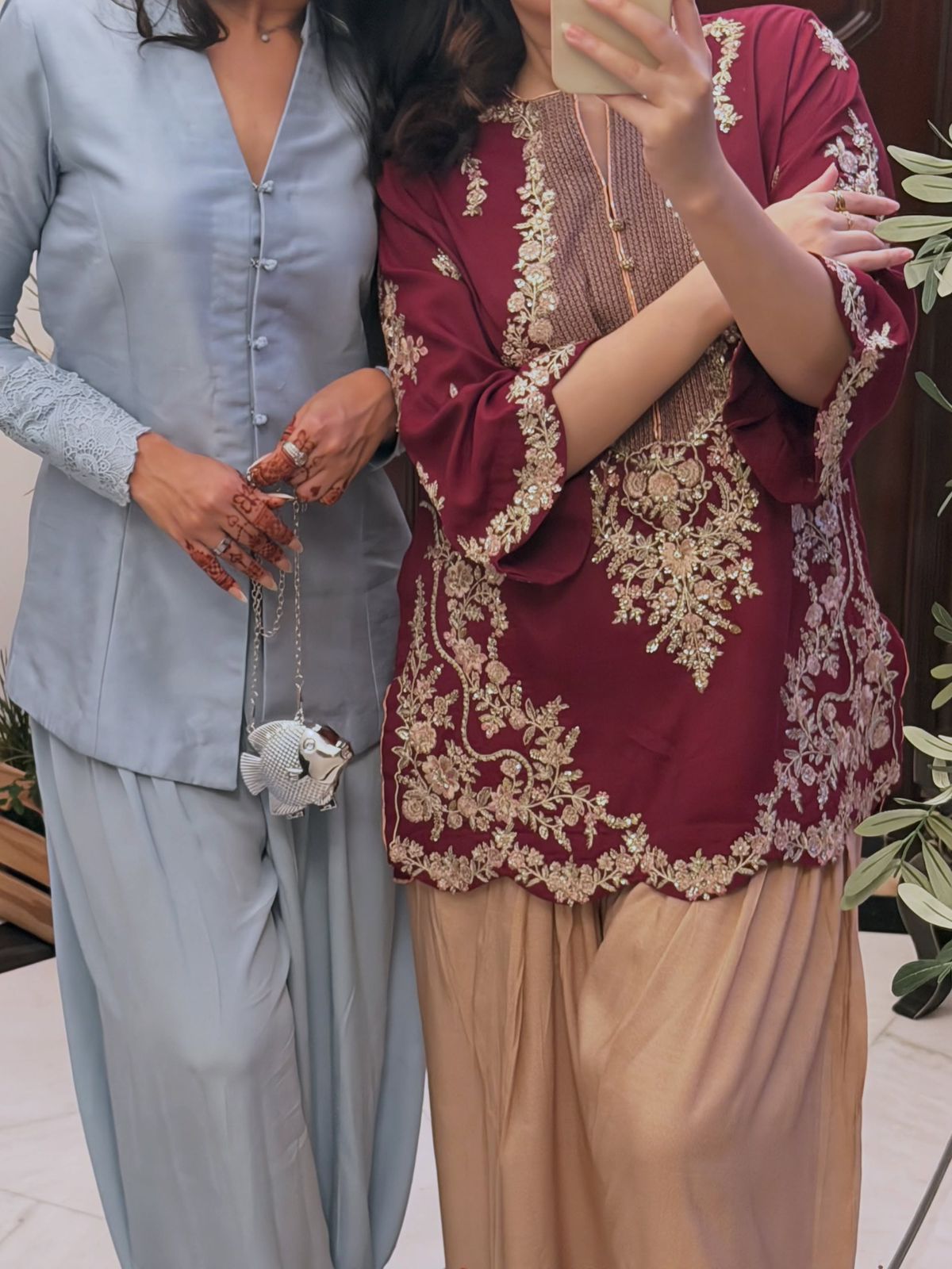 Plum Perfection: Embroidered Tunic & Statement Farshi Set