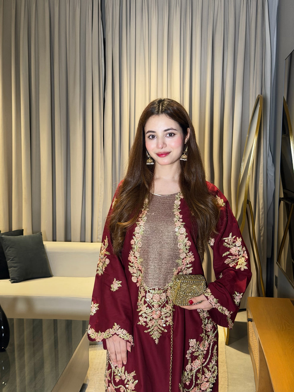 Plum Perfection: Embroidered Tunic & Statement Farshi Set