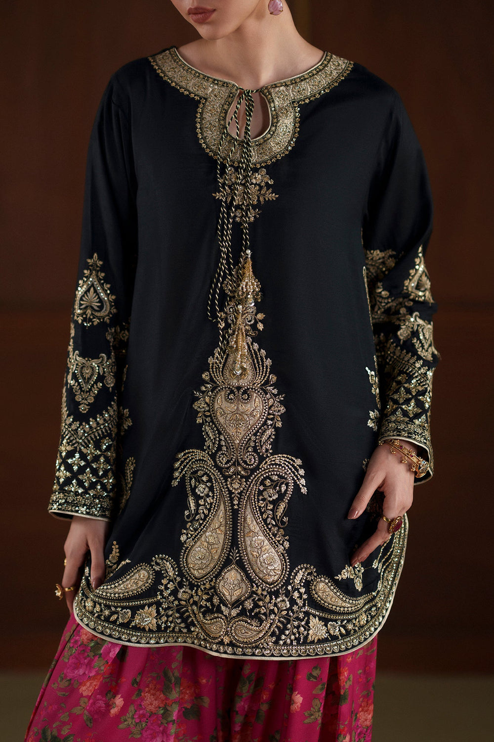 The Regal Black & Fuchsia Embroidered Suit