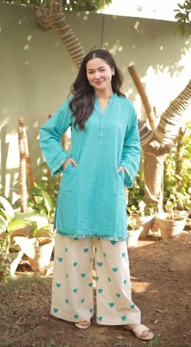 Serene Heart Co-ord Set – Effortless Kurta & Printed Wide-Leg Trousers