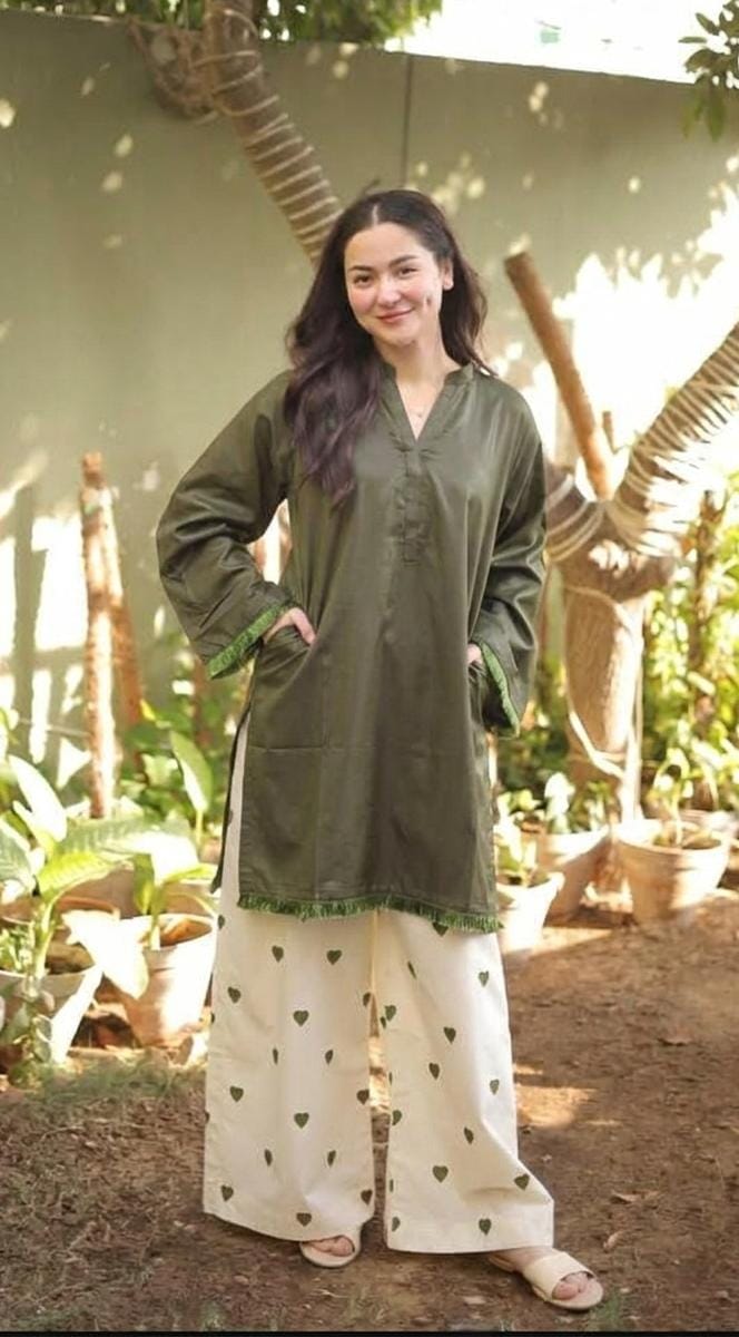 Serene Heart Co-ord Set – Effortless Kurta & Printed Wide-Leg Trousers