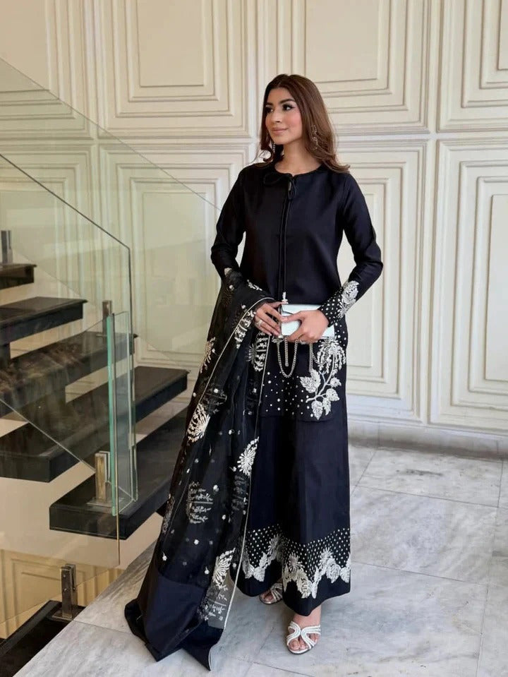 Most Trending Arrival – Luxury 3PC Embroidered Raw Silk Suit