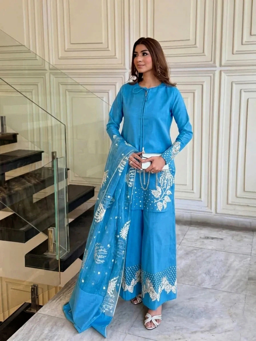 Most Trending Arrival – Luxury 3PC Embroidered Raw Silk Suit
