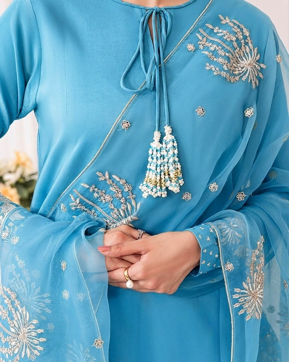 Most Trending Arrival – Luxury 3PC Embroidered Raw Silk Suit
