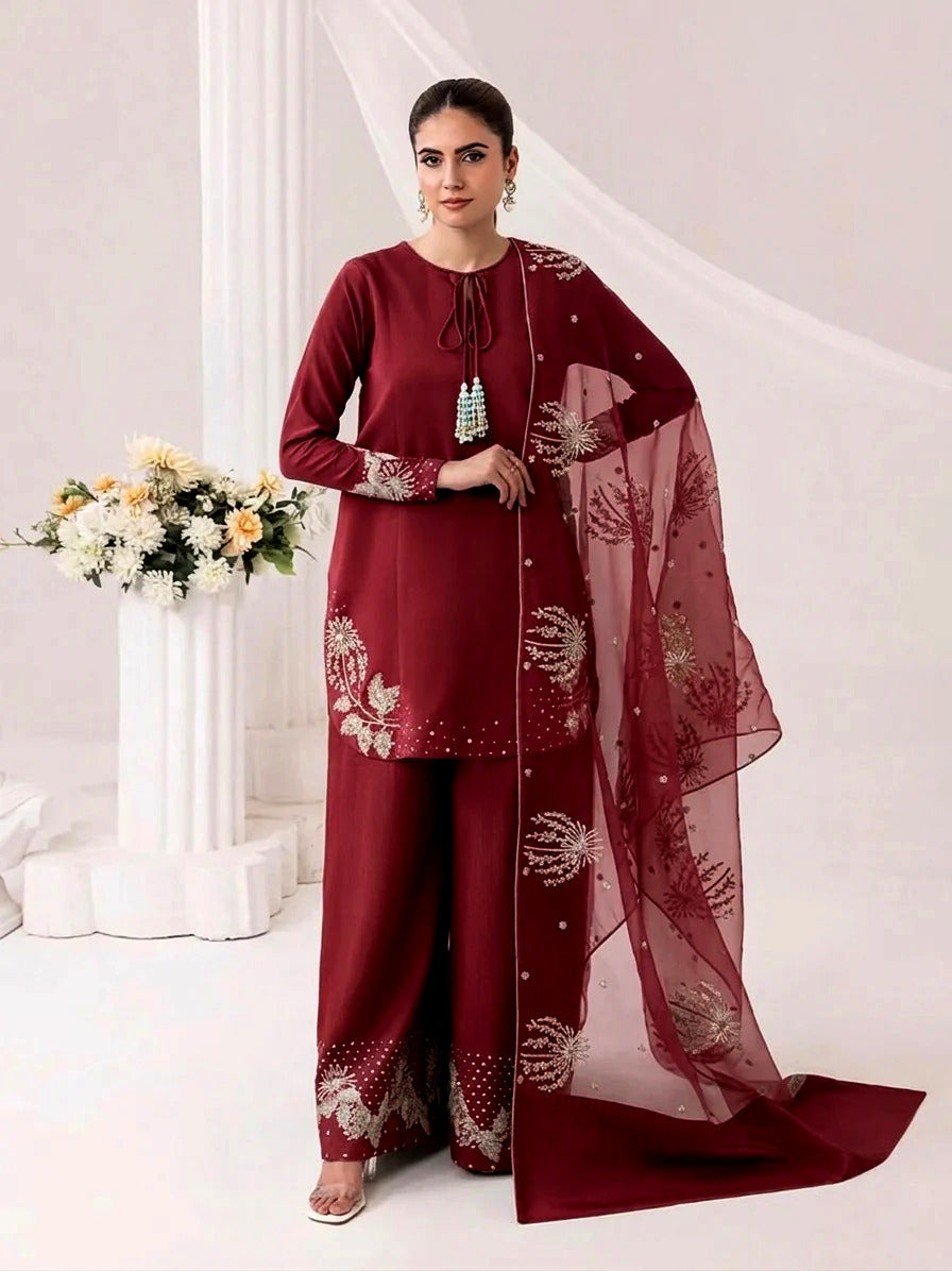 Most Trending Arrival – Luxury 3PC Embroidered Raw Silk Suit