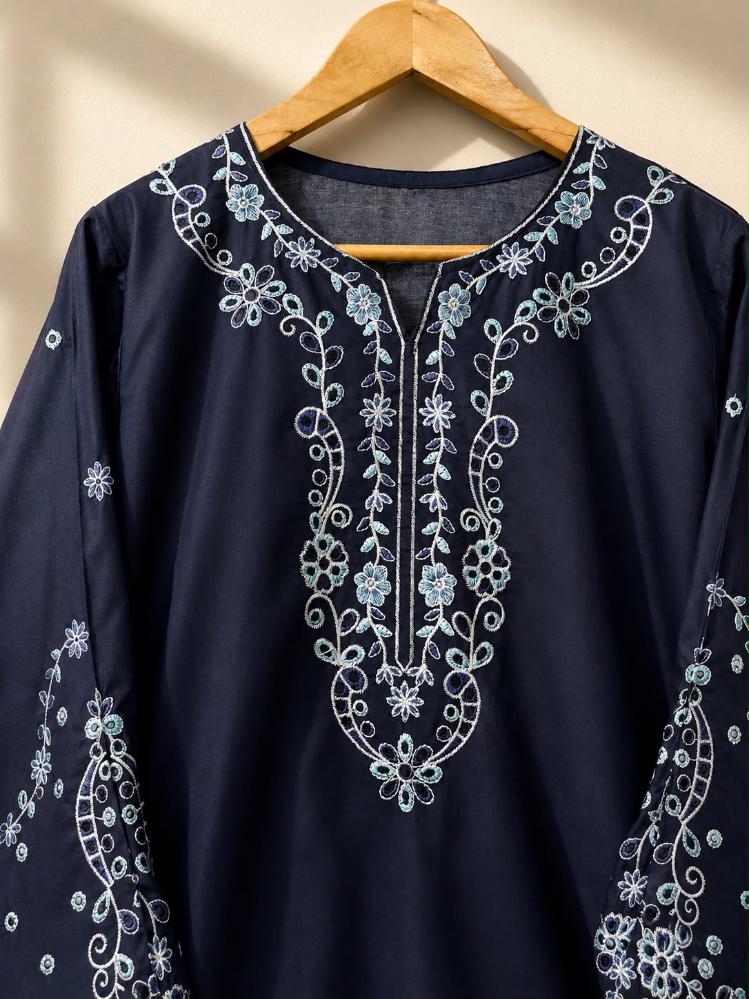 Midnight Blossom — Embroidered Cutwork Shirt & Farshi Shalwar Set