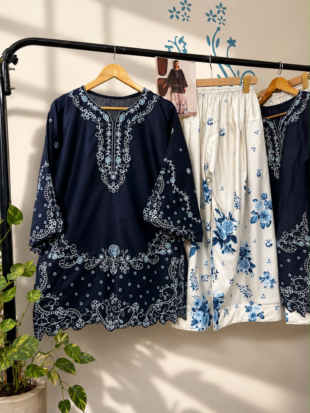 Midnight Blossom — Embroidered Cutwork Shirt & Farshi Shalwar Set