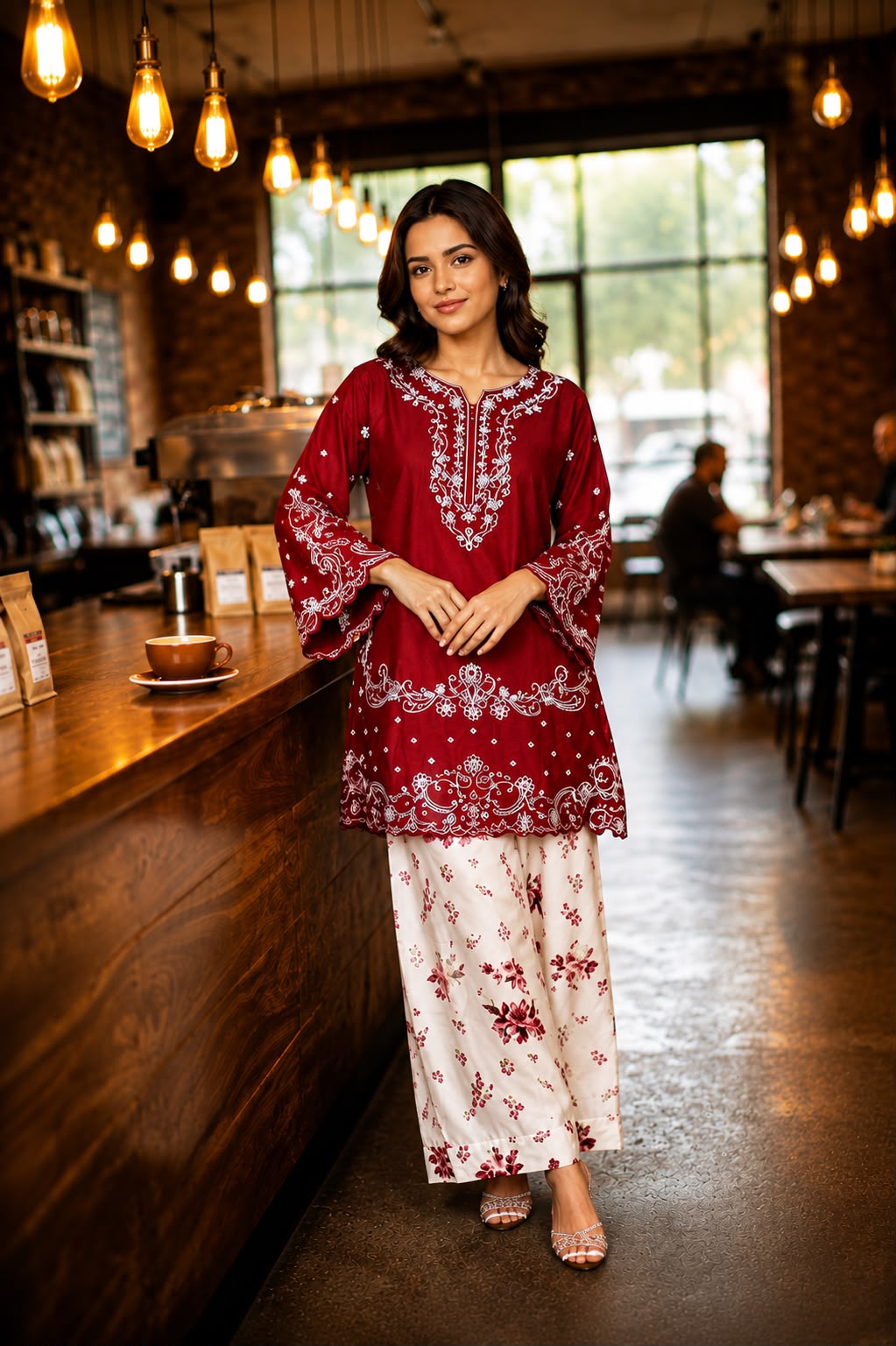 Midnight Blossom — Embroidered Cutwork Shirt & Farshi Shalwar Set