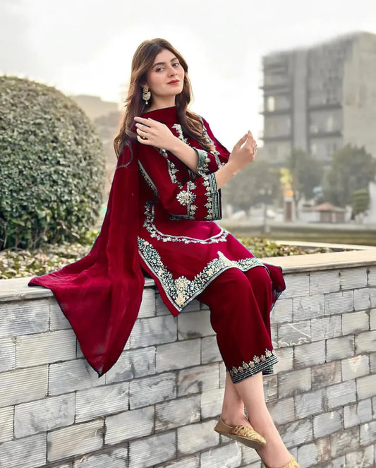 Premium Three Piece Suit with Full Embroidery