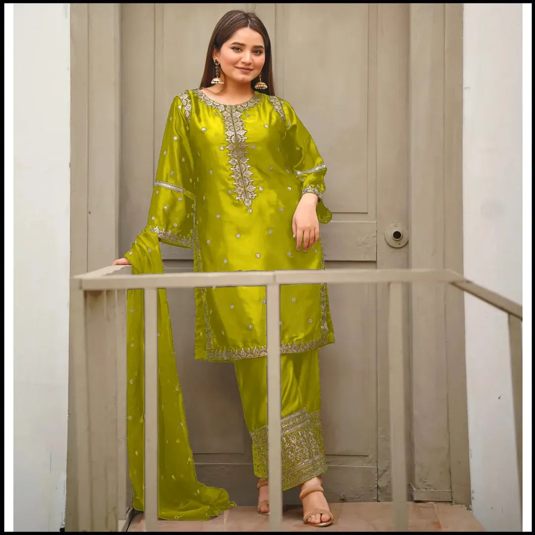 Shamose Silk Heavy Embroidered Shirt & Sequin Embroidered Trouser