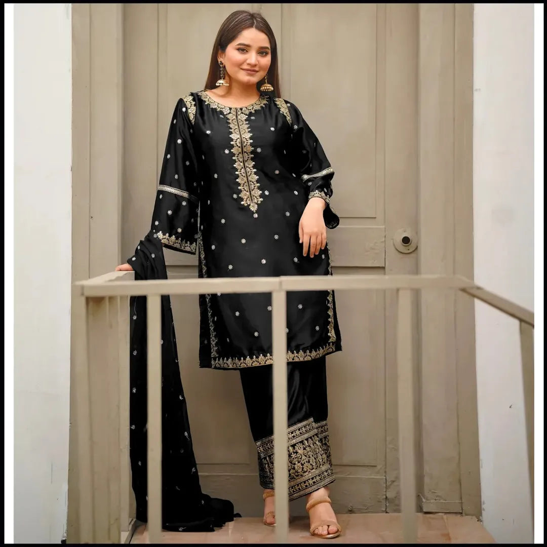 Shamose Silk Heavy Embroidered Shirt & Sequin Embroidered Trouser