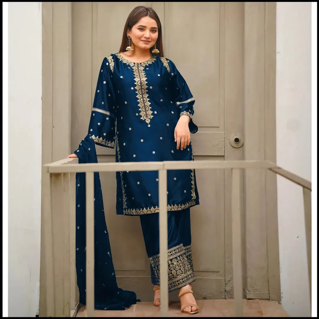Shamose Silk Heavy Embroidered Shirt & Sequin Embroidered Trouser