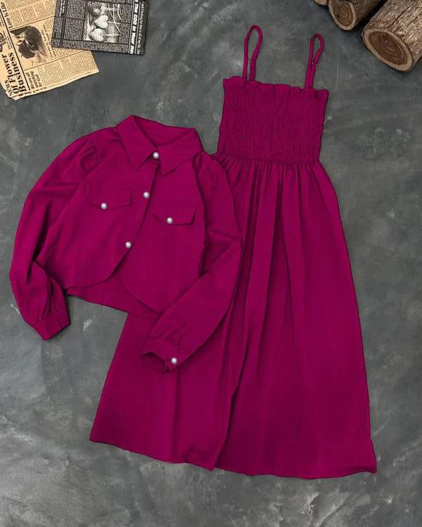 Kaaj Button Koti & Gazzer Romper Frock Set