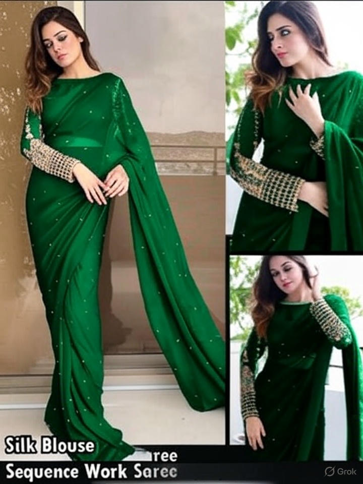 Chiffon Pearls Saare wit Silk Sequence Embroidery Blouse