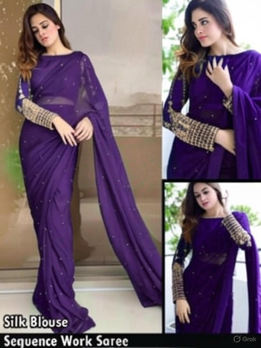 Chiffon Pearls Saare wit Silk Sequence Embroidery Blouse