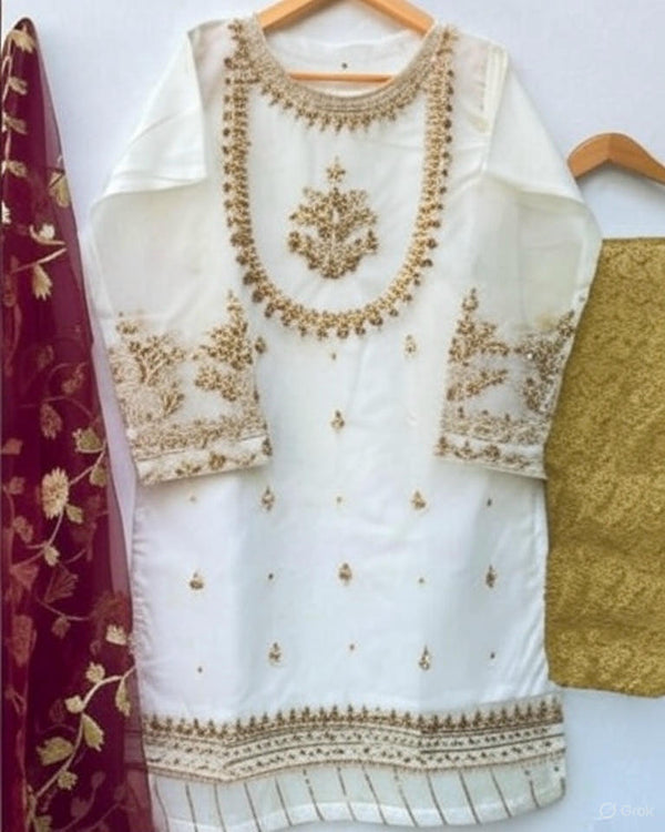 Organza Three Piece fuilly Embroidery Suit