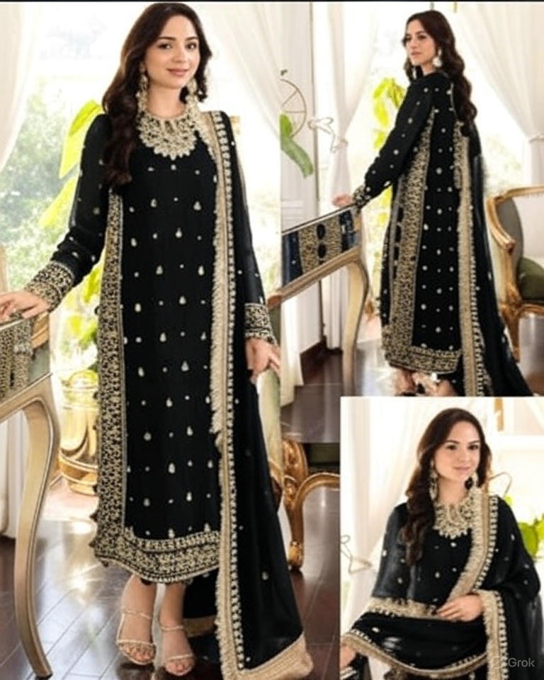 Three Piece Suit Heavy Embroidery Front and Back