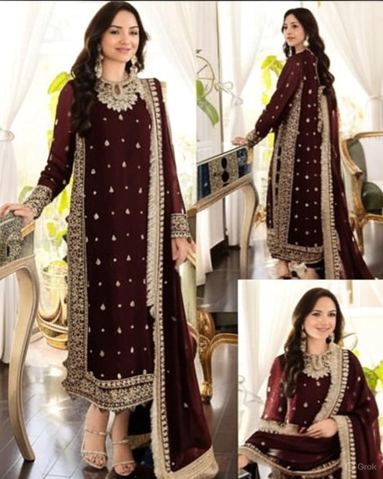 Three Piece Suit Heavy Embroidery Front and Back