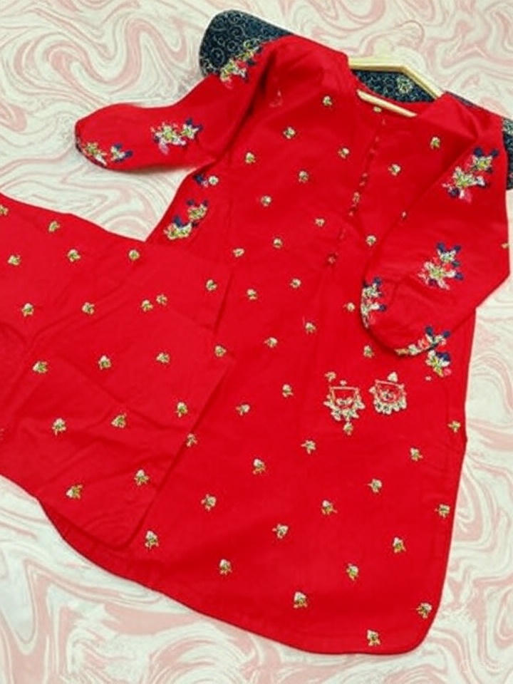 Cotton Two Piece Embroidered Suit