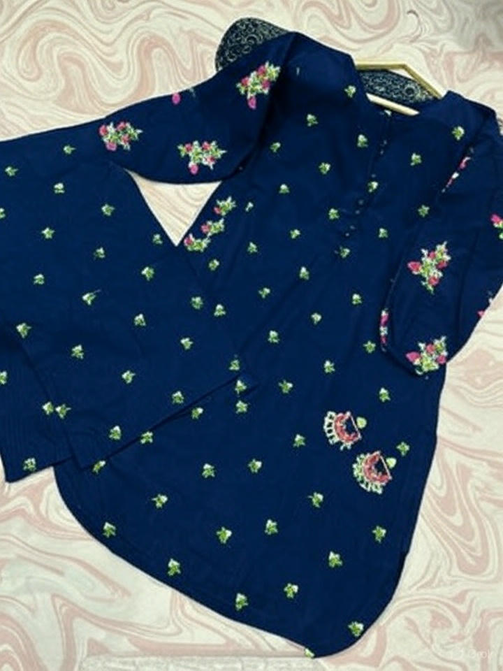 Cotton Two Piece Embroidered Suit