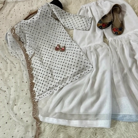 9MM Sequence Embroidered Shirt, And Cut Work 9MM Dupatta with Garara