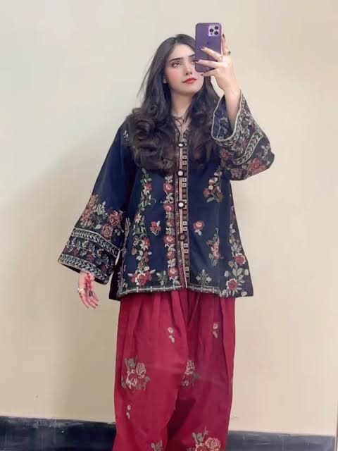 Ebony & Ember: The Floral Farshi Shalwar Ensemble