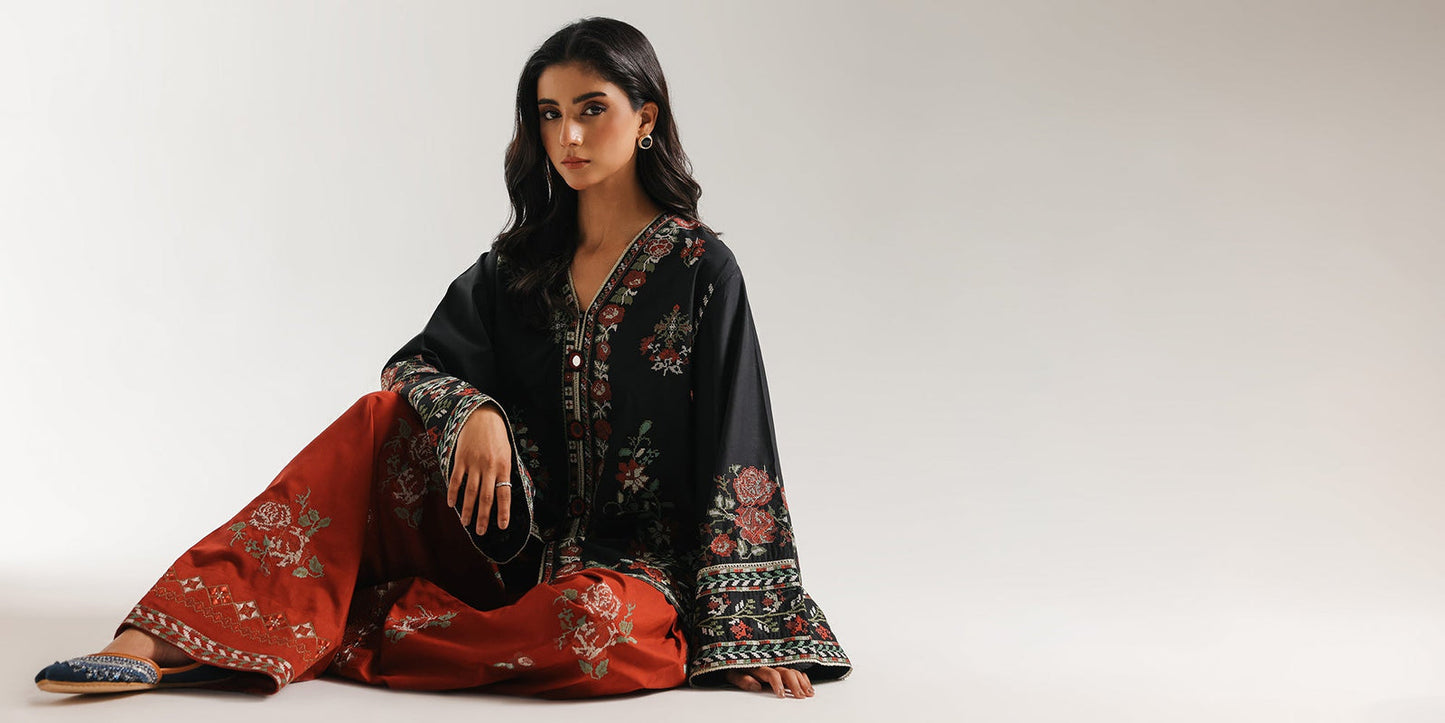 Ebony & Ember: The Floral Farshi Shalwar Ensemble