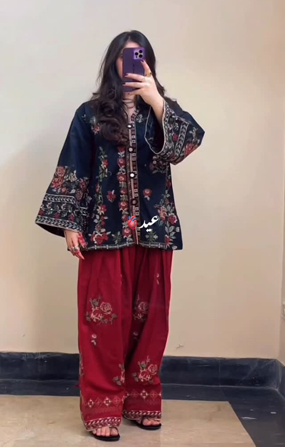 Ebony & Ember: The Floral Farshi Shalwar Ensemble