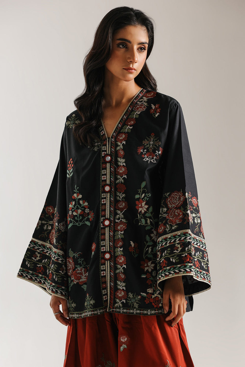 Ebony & Ember: The Floral Farshi Shalwar Ensemble