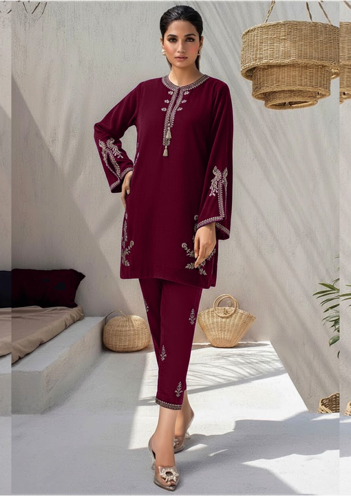 Velvet Embroidered 2-Piece Pret Suit