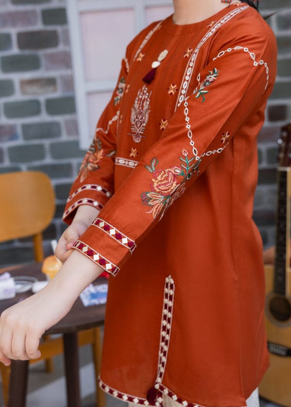 Amber Rust Embroidered Co-Ord Set with Floral Farshi Shalwar