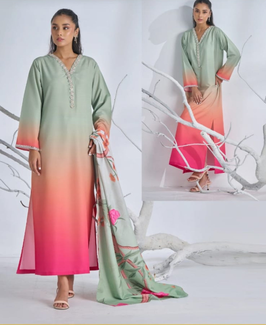 Long Shirt Three Piece Lawn Suit